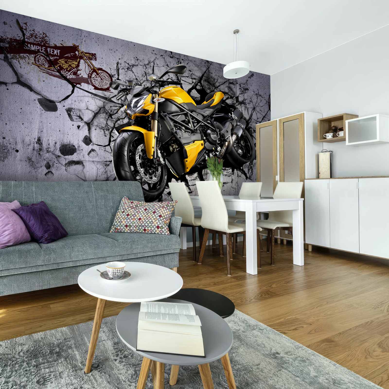 Fototapeta Žltá motorka na graffiti pozadí