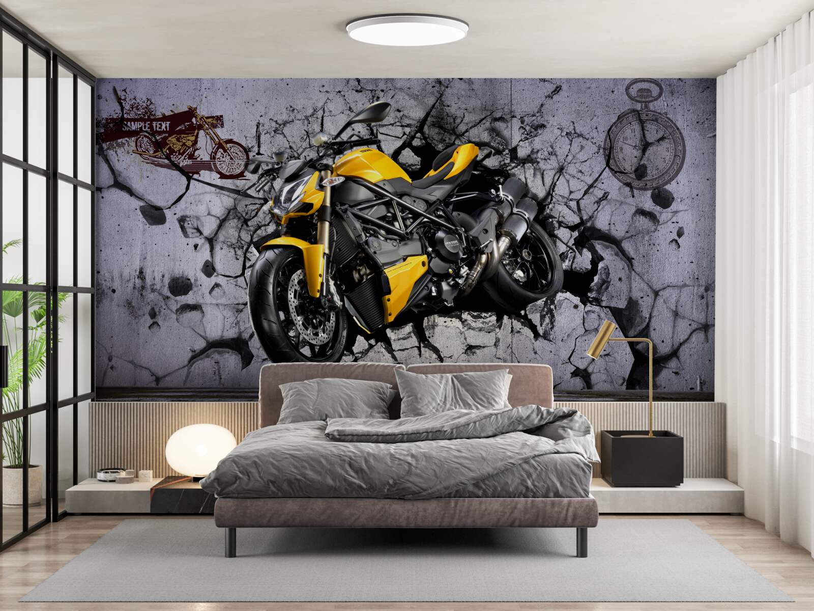 Fototapeta Žltá motorka na graffiti pozadí