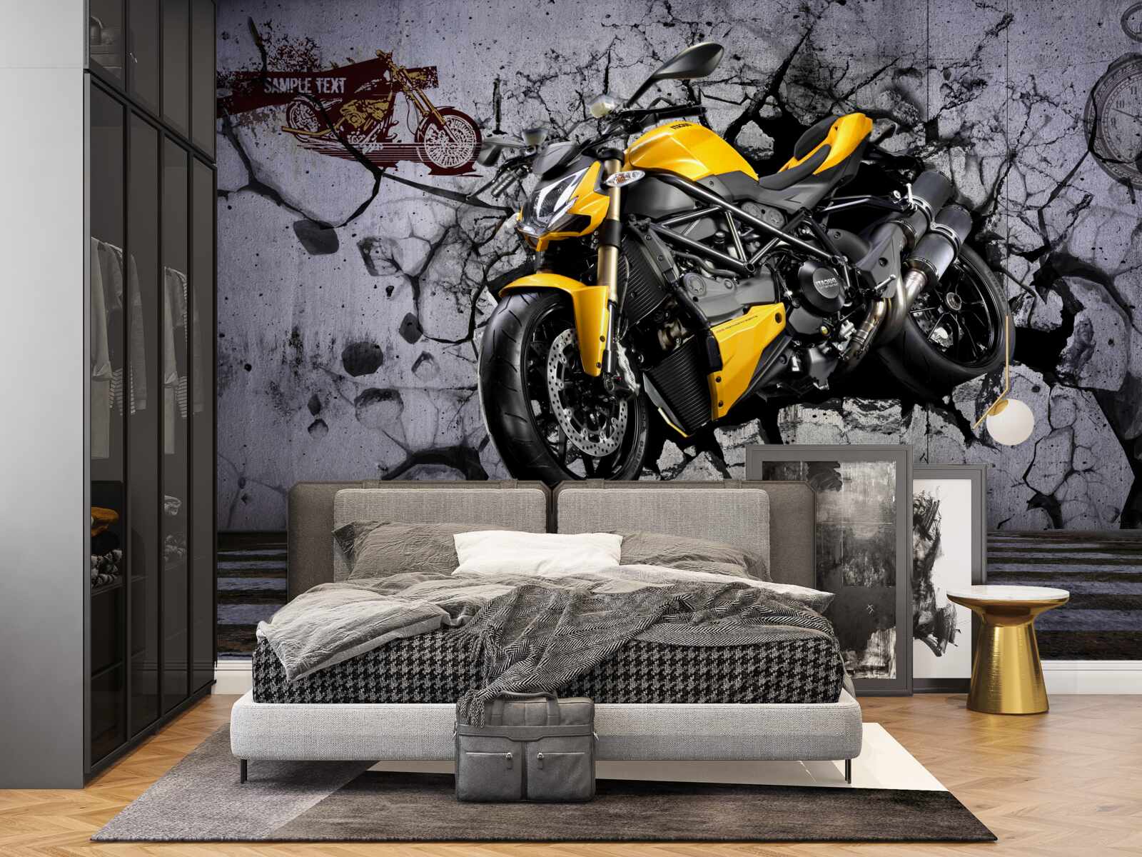 Fototapeta Žltá motorka na graffiti pozadí