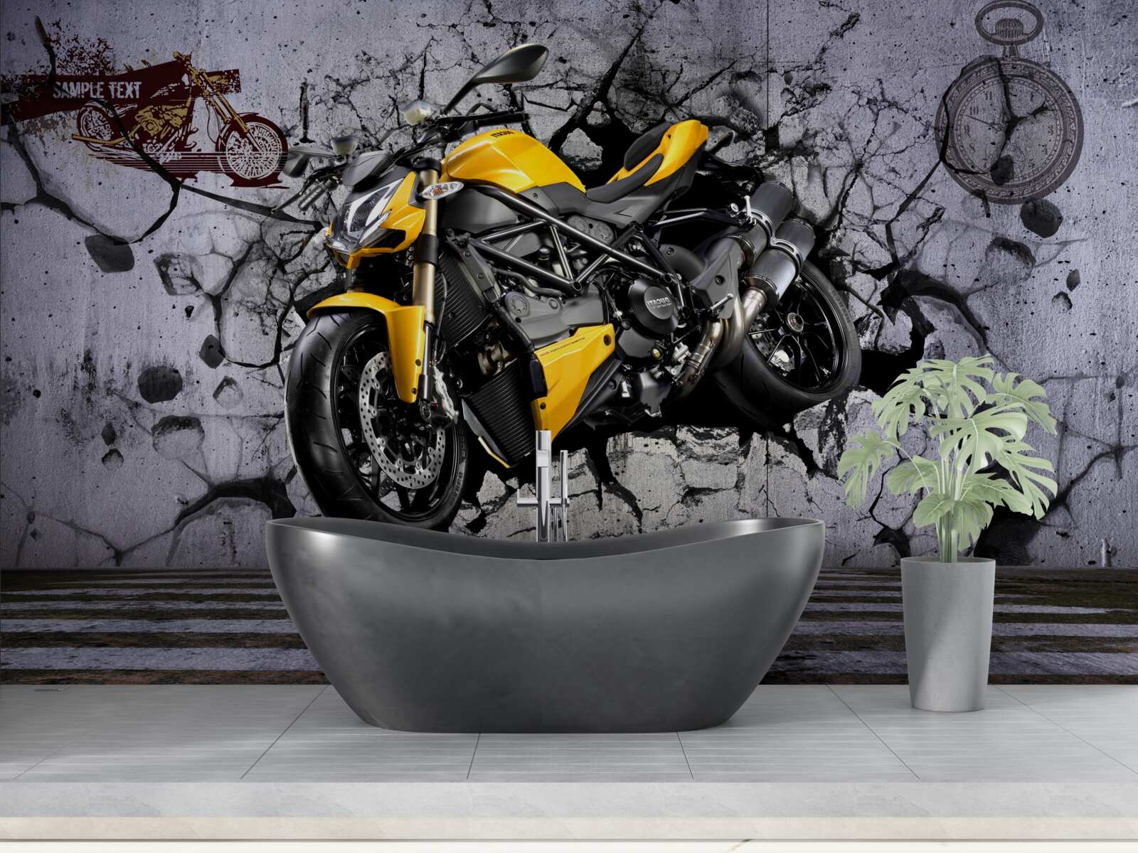 Fototapeta Žltá motorka na graffiti pozadí