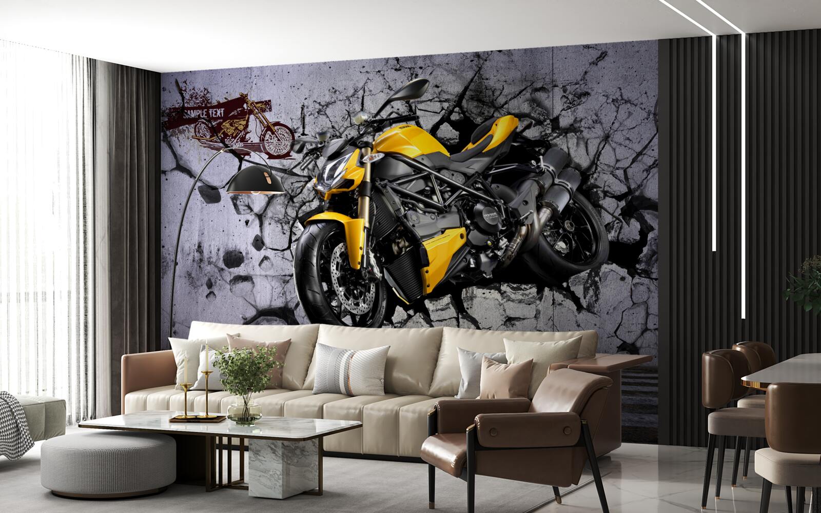 Fototapeta Žltá motorka na graffiti pozadí