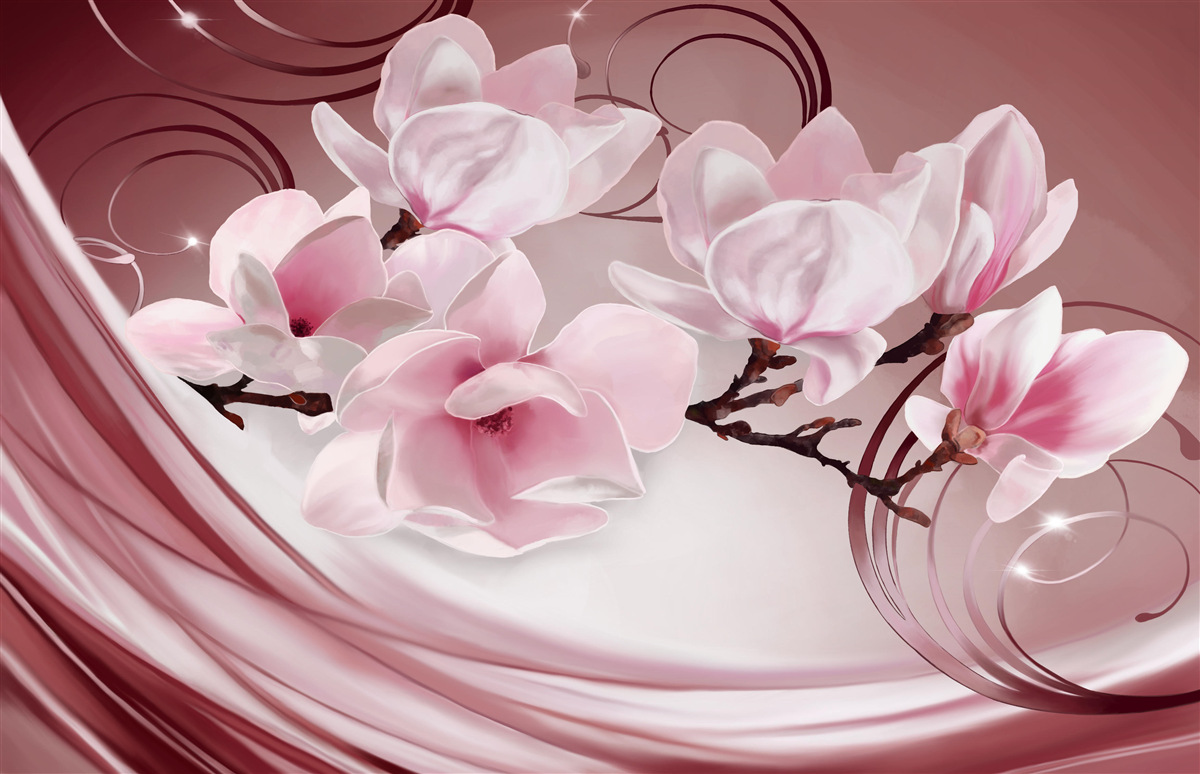 Fototapeta na ružovom pozadí môžete vidieť veľké kvety v ružových tónoch