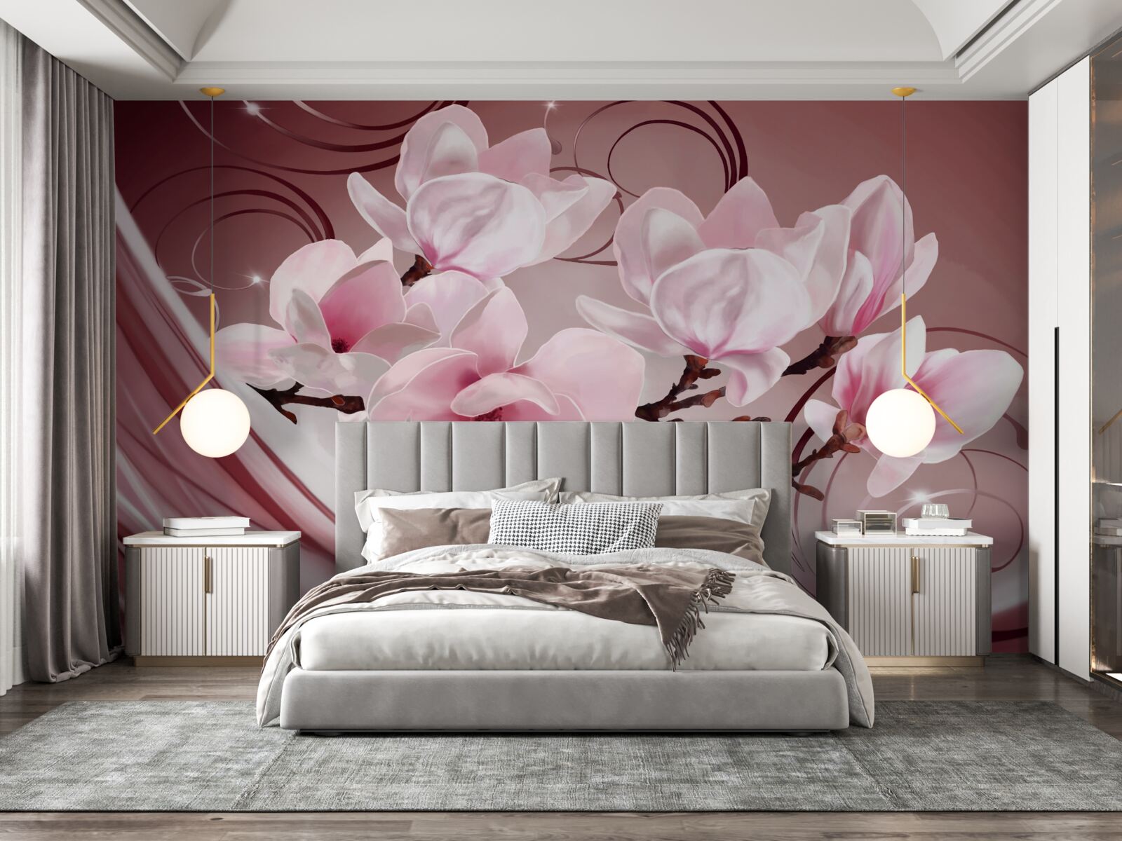 Fototapeta na ružovom pozadí môžete vidieť veľké kvety v ružových tónoch