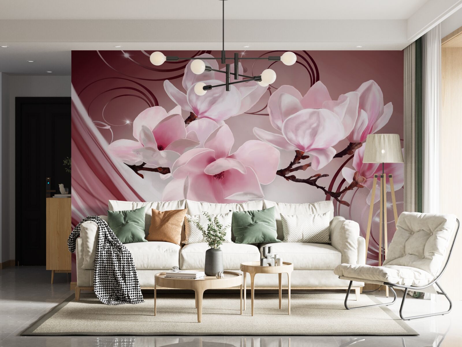 Fototapeta na ružovom pozadí môžete vidieť veľké kvety v ružových tónoch