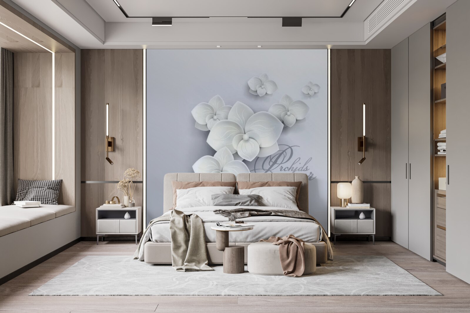 Fototapeta sivé pozadie zdobia biele orchidey