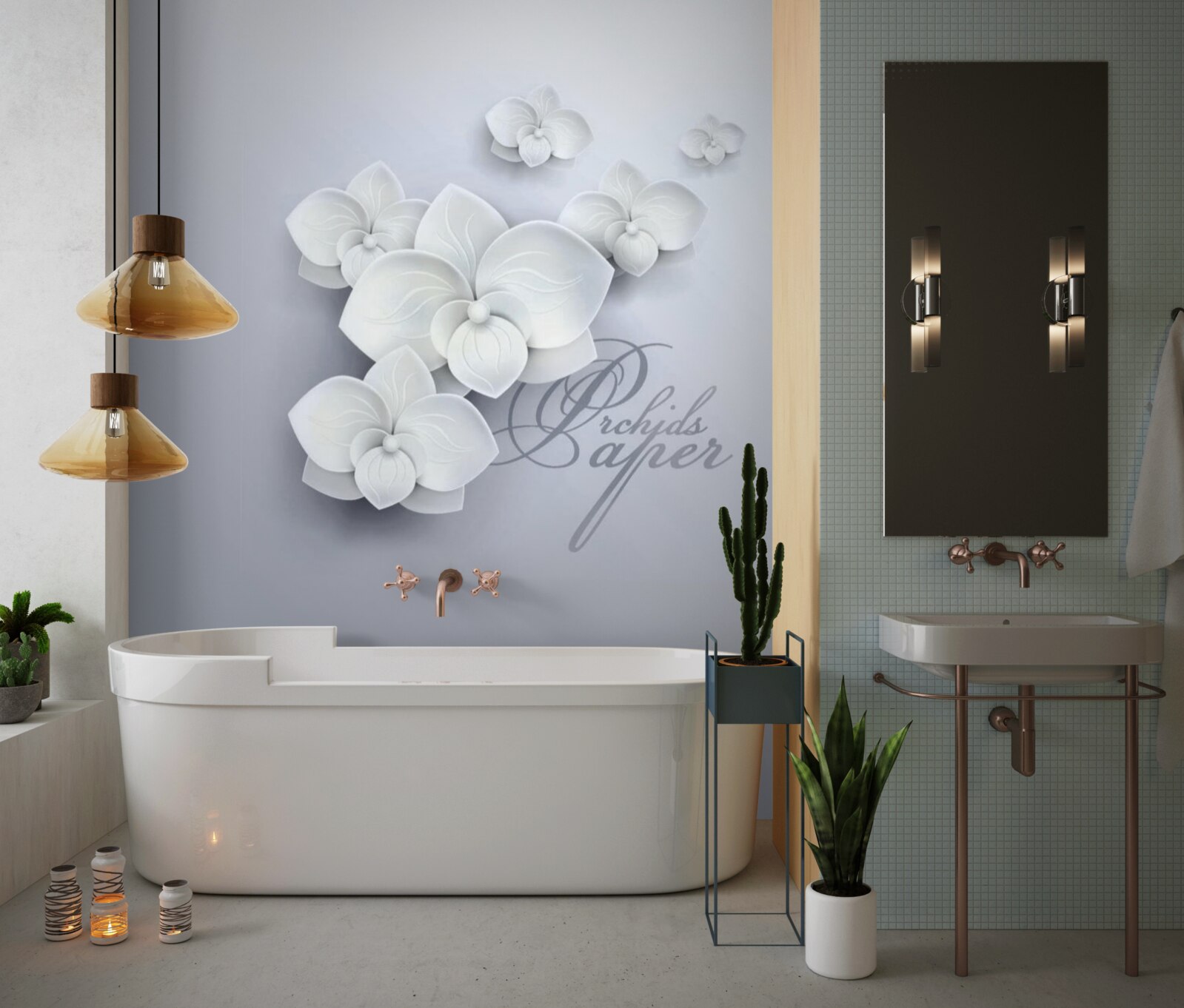 Fototapeta sivé pozadie zdobia biele orchidey