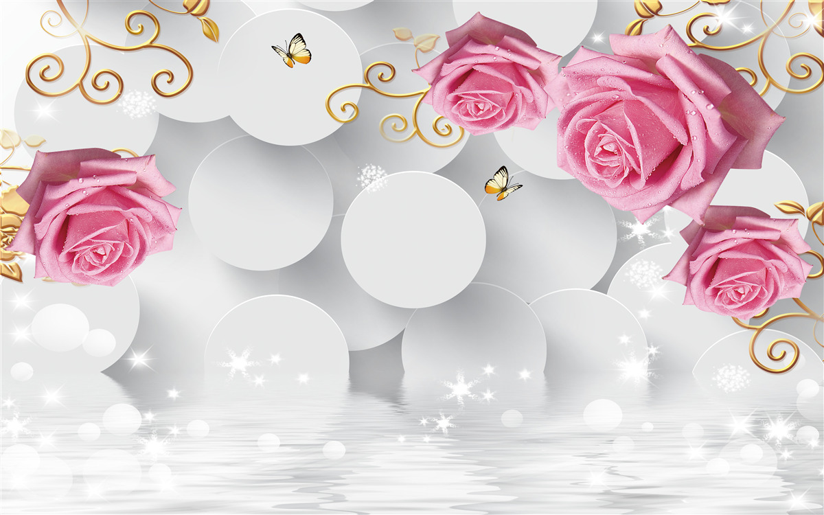 Fototapeta biele kruhy rámujú ružové ruže