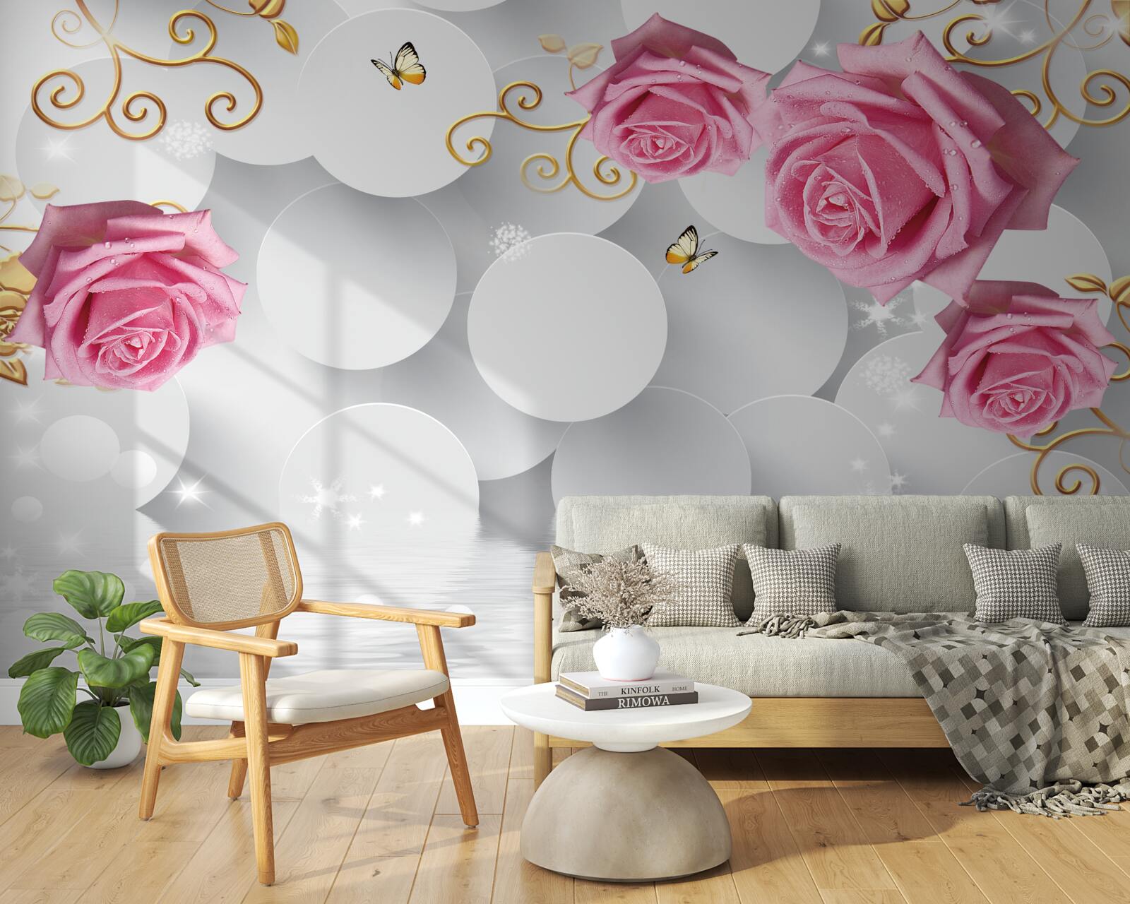 Fototapeta biele kruhy rámujú ružové ruže