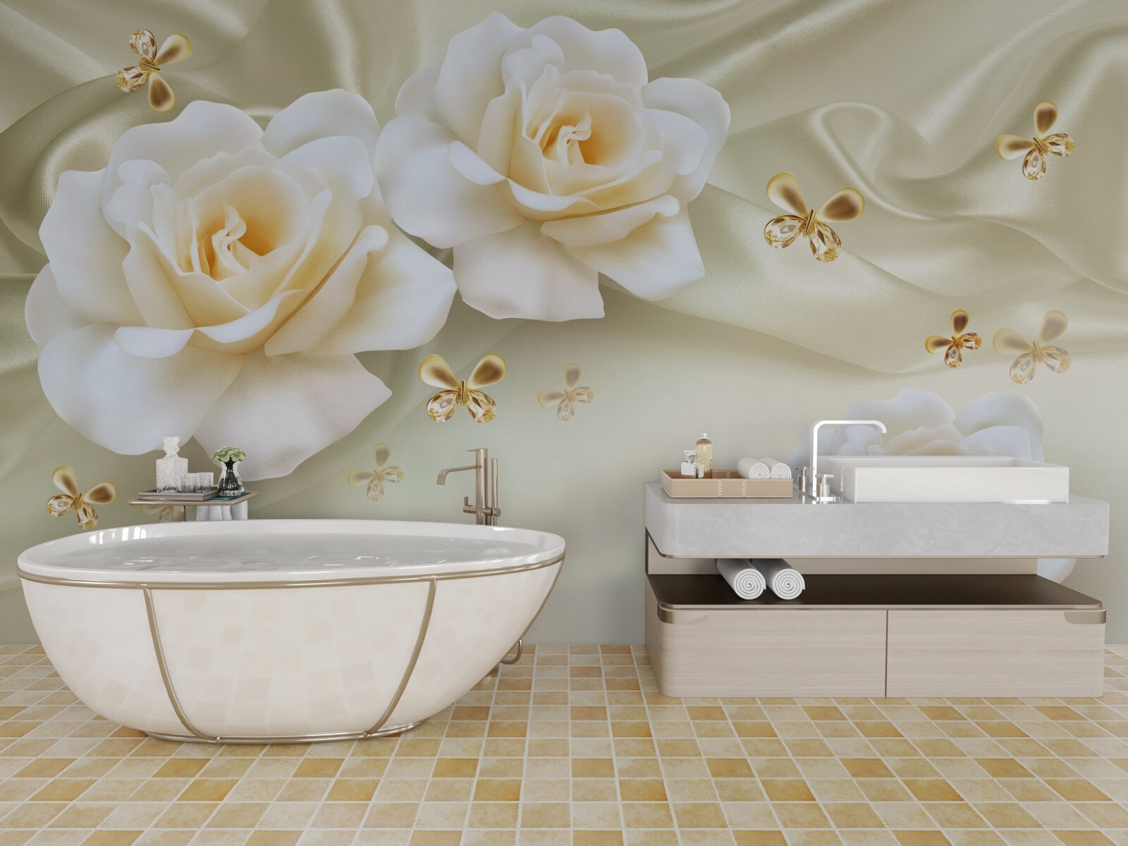 Fototapeta krémové ruže na svetlom pozadí