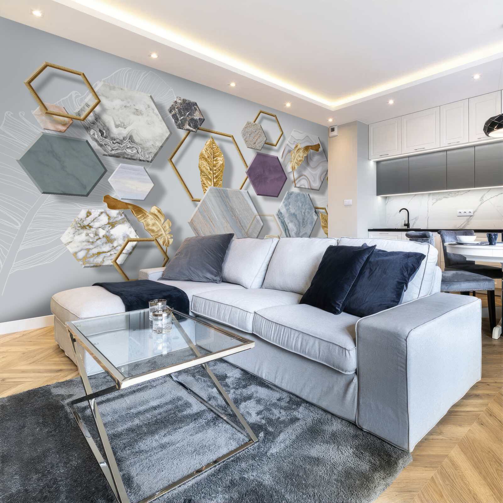 Fototapeta päťuholníkov s rôznym obsahom