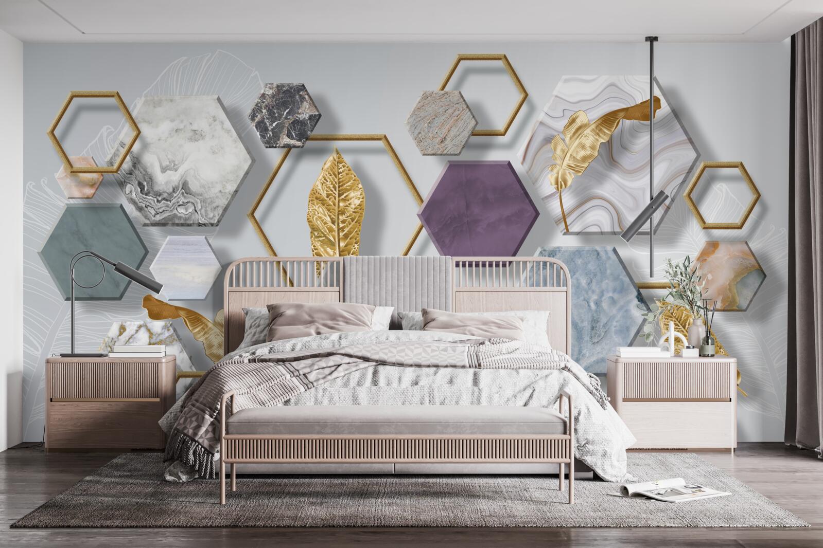 Fototapeta päťuholníkov s rôznym obsahom