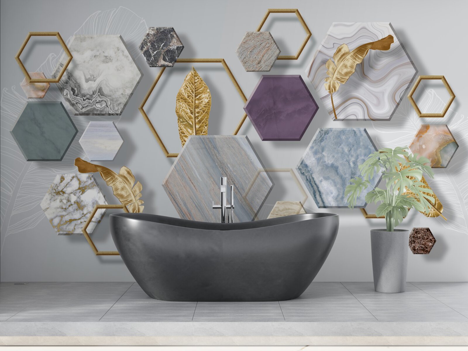 Fototapeta päťuholníkov s rôznym obsahom