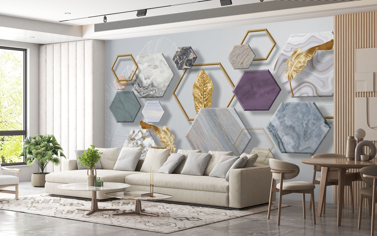 Fototapeta päťuholníkov s rôznym obsahom