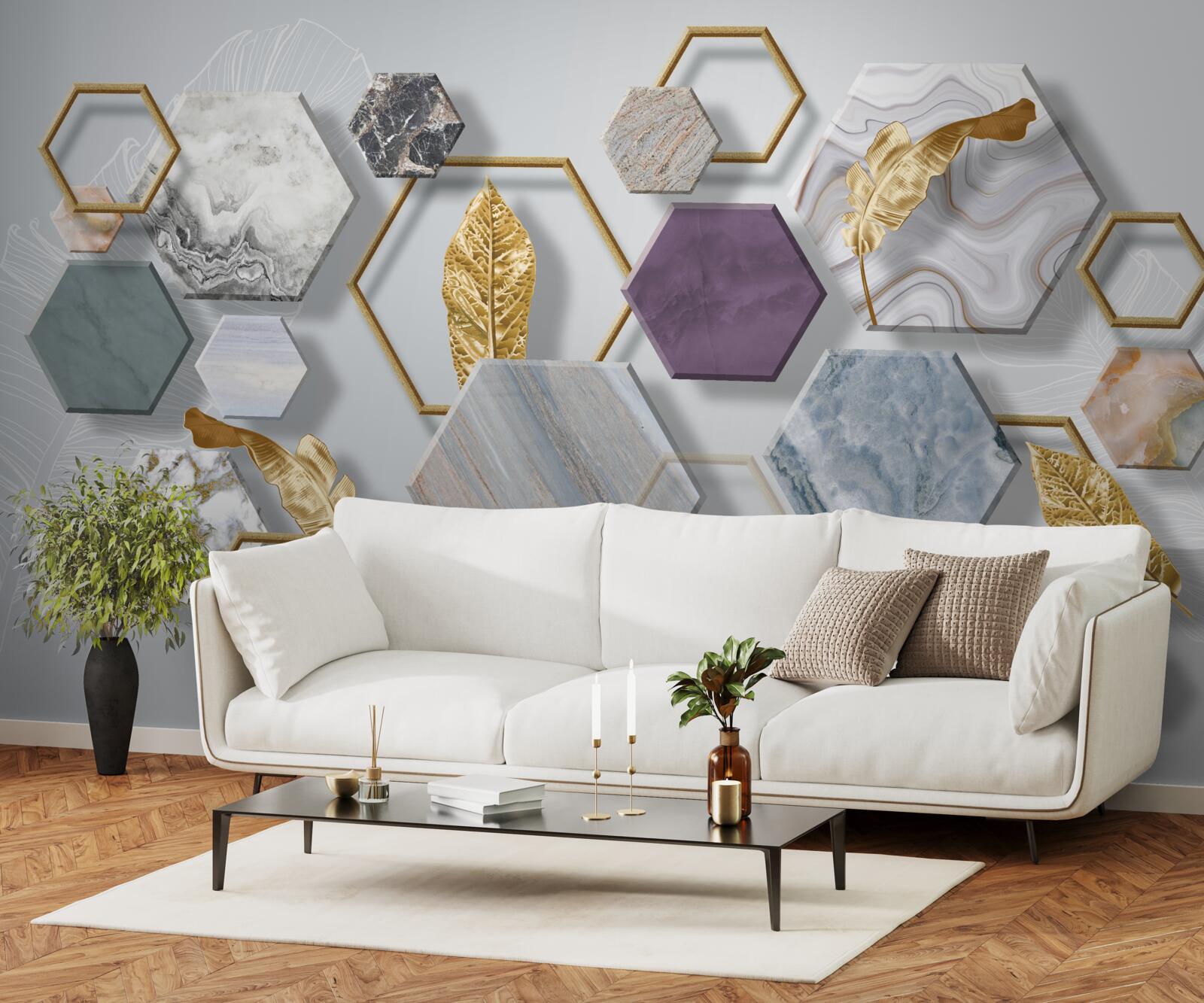 Fototapeta päťuholníkov s rôznym obsahom