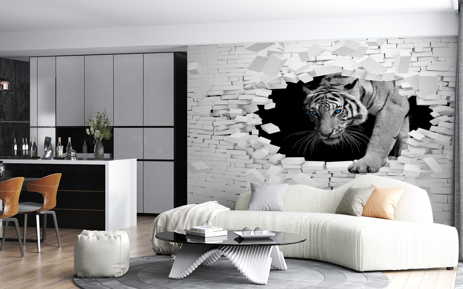 Fototapeta tiger zničí tehlovú stenu