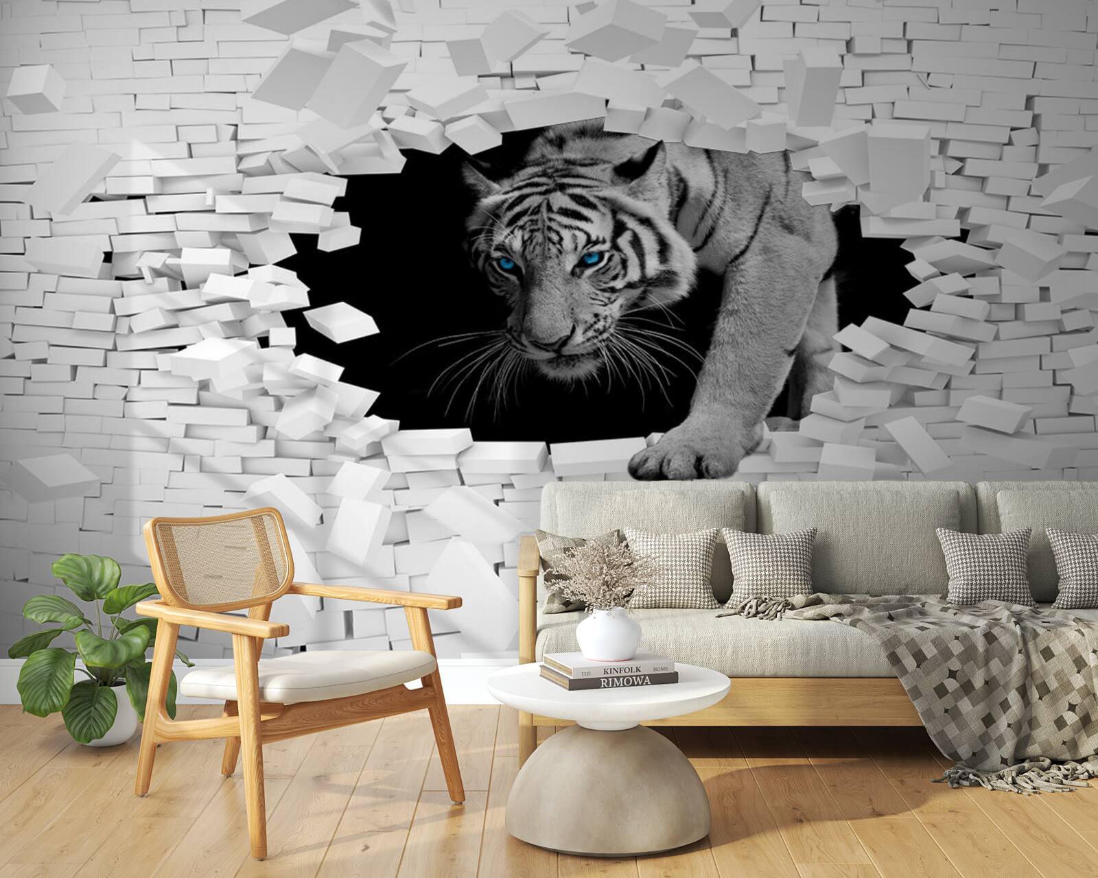 Fototapeta tiger zničí tehlovú stenu