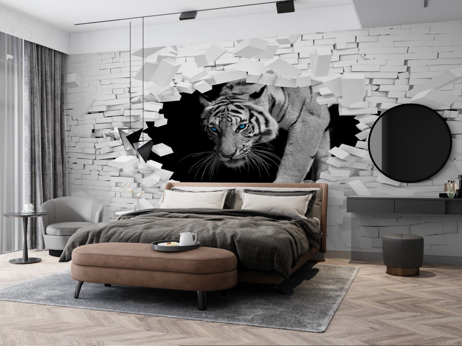 Fototapeta tiger zničí tehlovú stenu