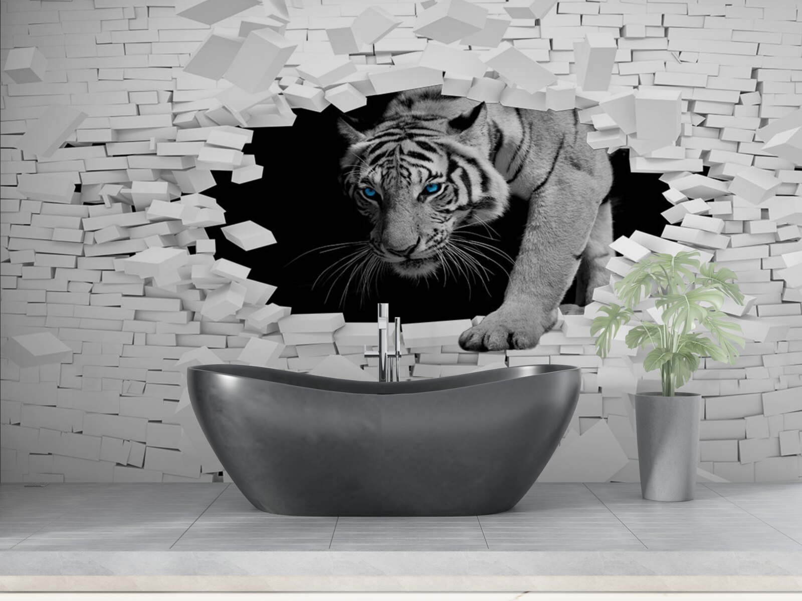 Fototapeta tiger zničí tehlovú stenu