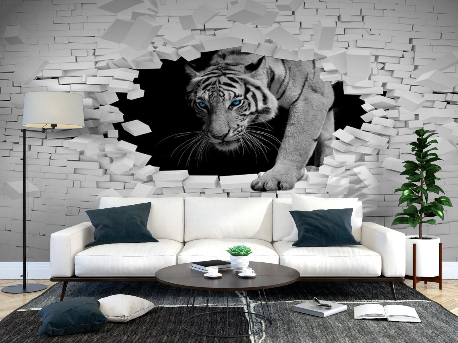 Fototapeta tiger zničí tehlovú stenu