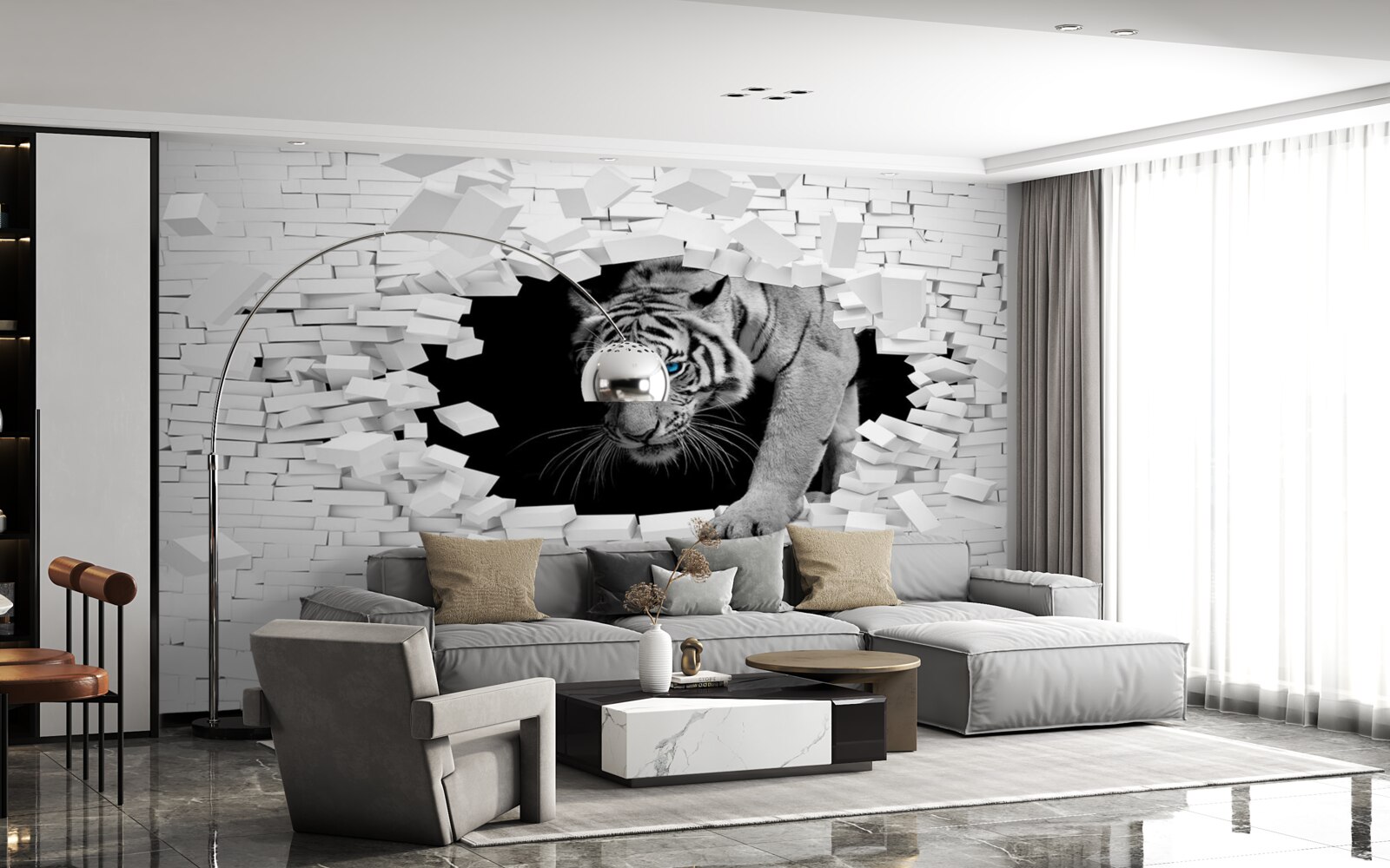 Fototapeta tiger zničí tehlovú stenu