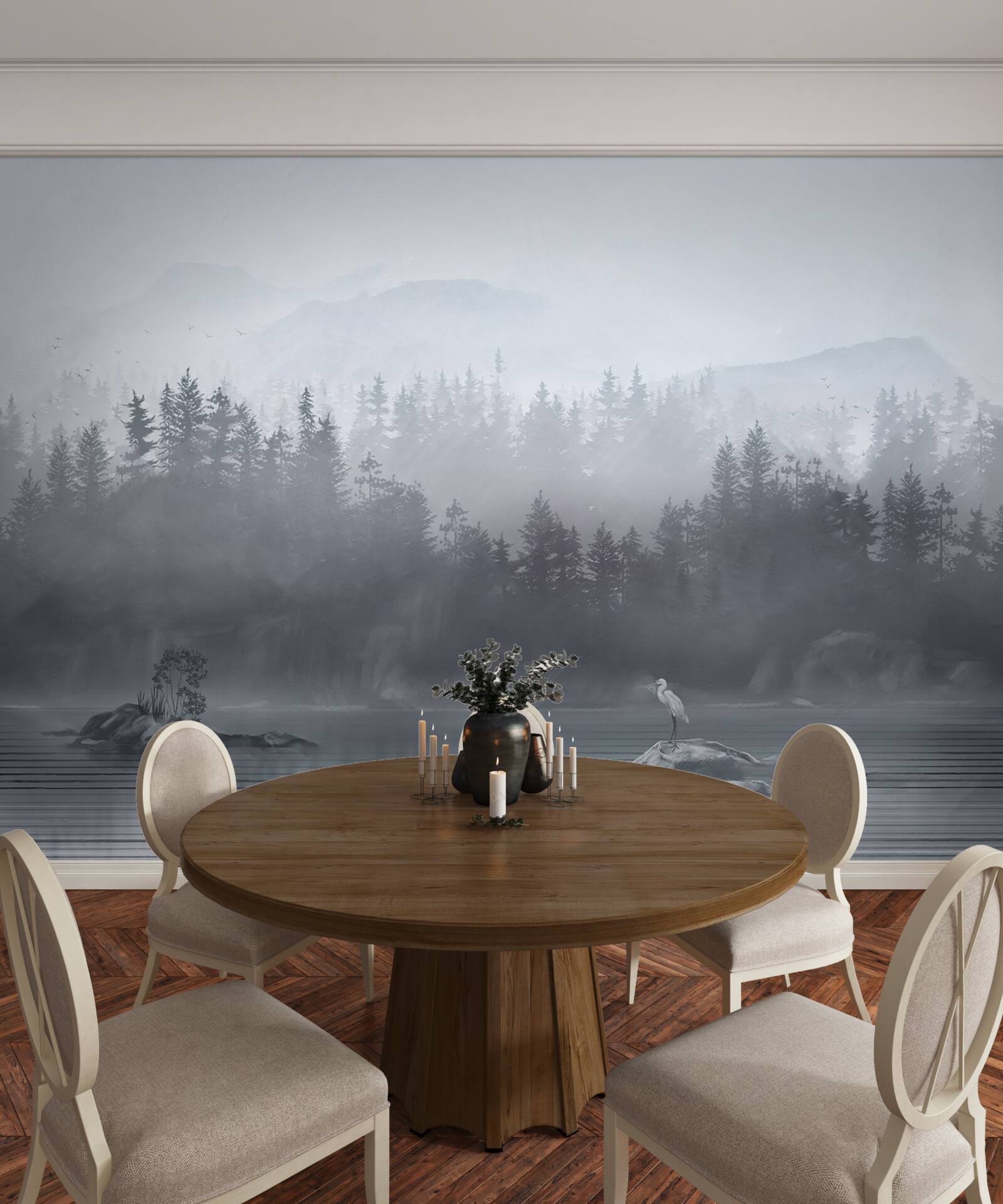 Fototapeta Žeriav žije sám na skale uprostred jazera