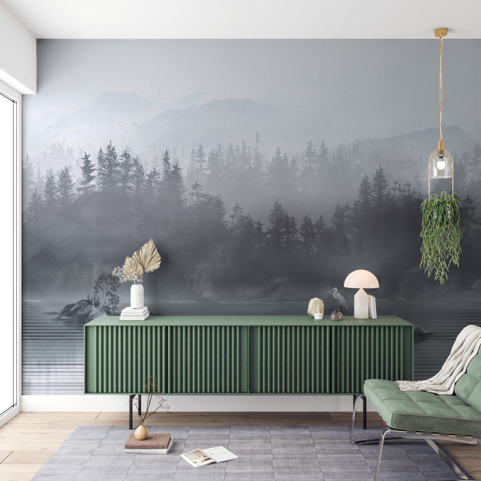 Fototapeta Žeriav žije sám na skale uprostred jazera