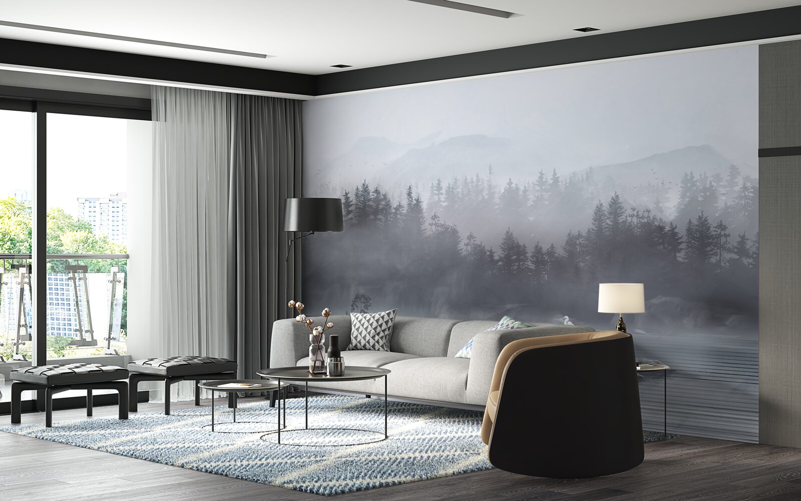 Fototapeta Žeriav žije sám na skale uprostred jazera