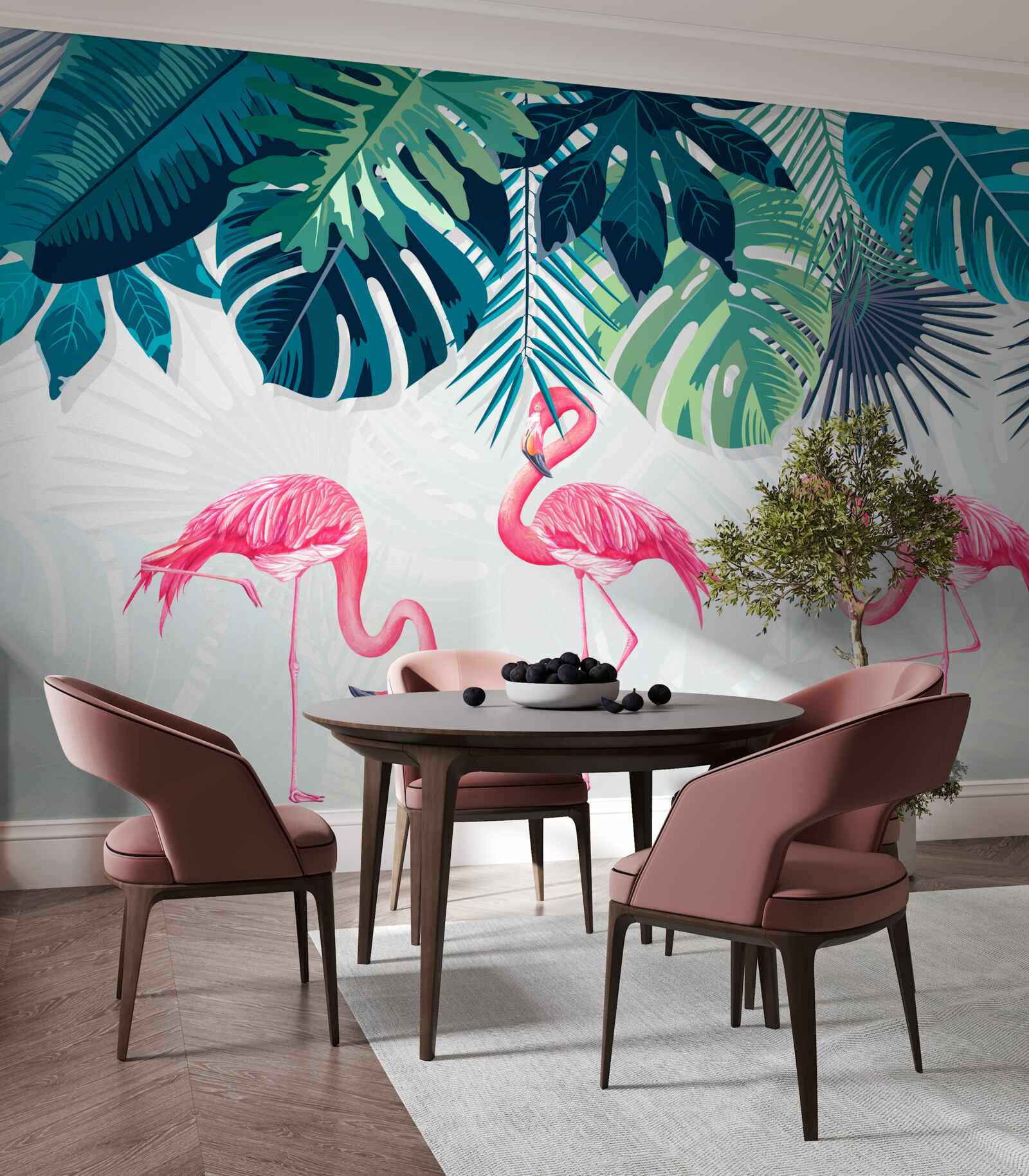 Fototapeta tropická vegetácia a vtáky ružového plameniaka