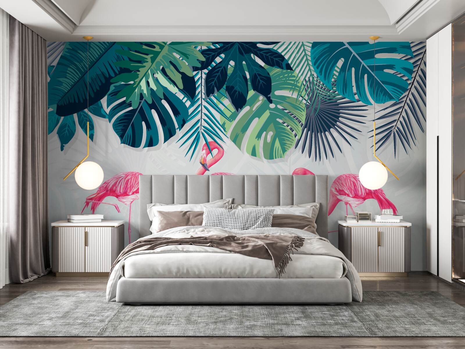 Fototapeta tropická vegetácia a vtáky ružového plameniaka