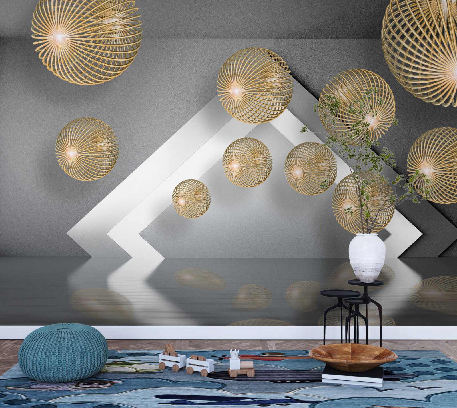 Fototapeta textúrované plávajúce bronzové gule