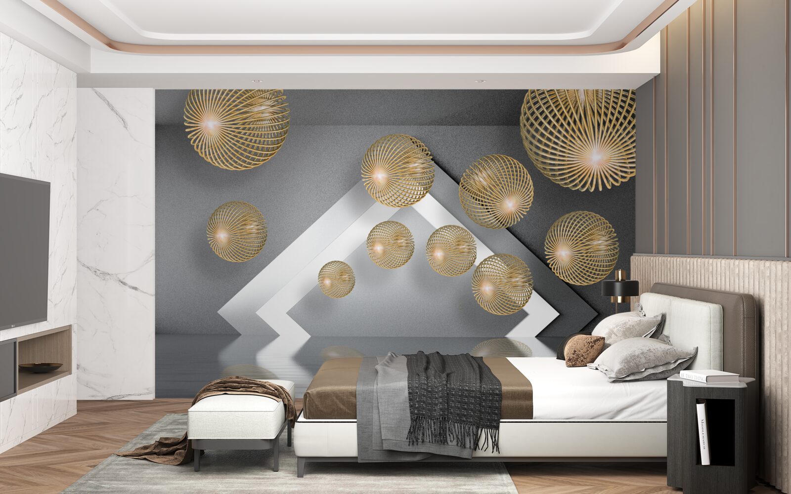 Fototapeta textúrované plávajúce bronzové gule