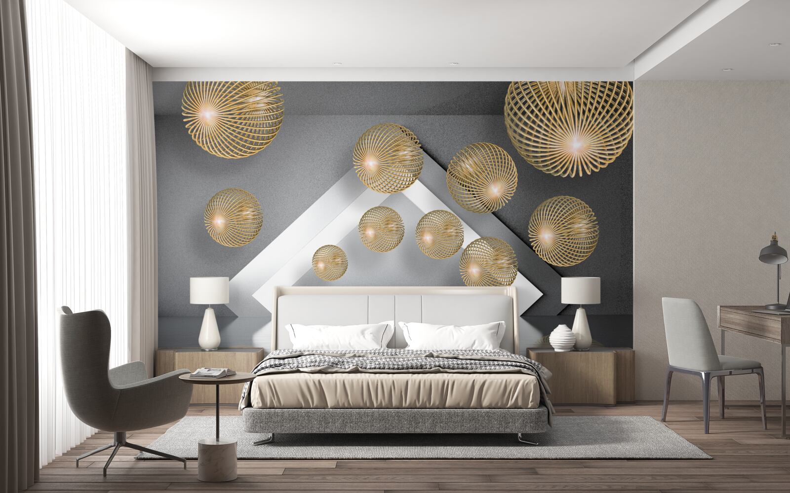 Fototapeta textúrované plávajúce bronzové gule