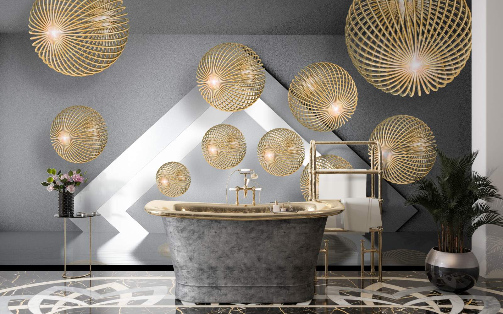 Fototapeta textúrované plávajúce bronzové gule