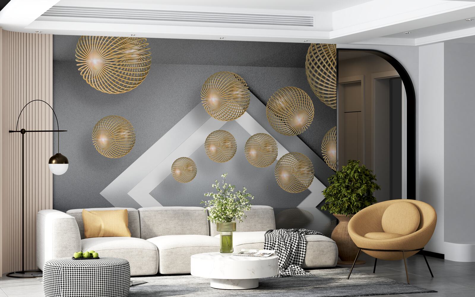 Fototapeta textúrované plávajúce bronzové gule