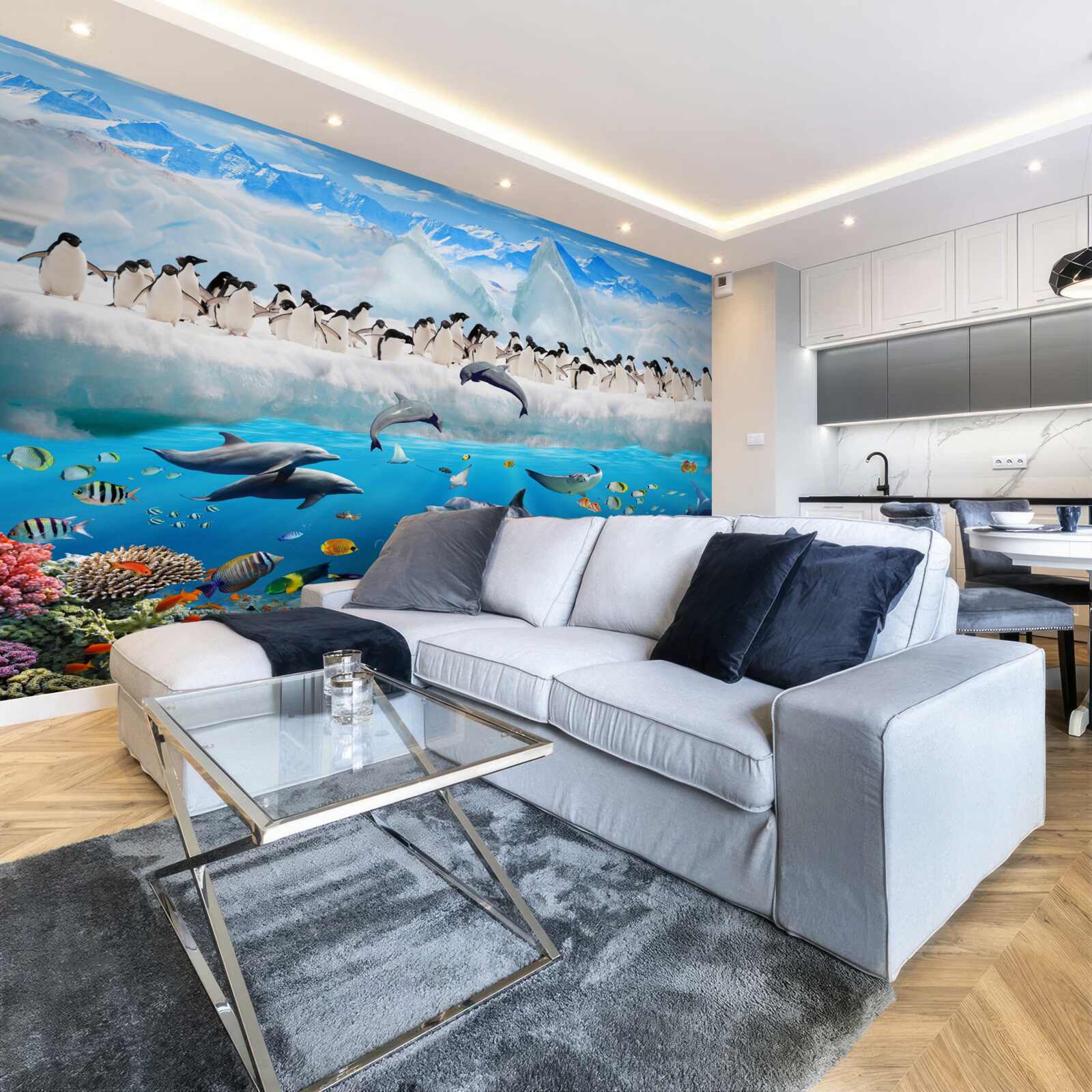 Fototapeta delfíny a tučniaky žijú v koralových útesoch