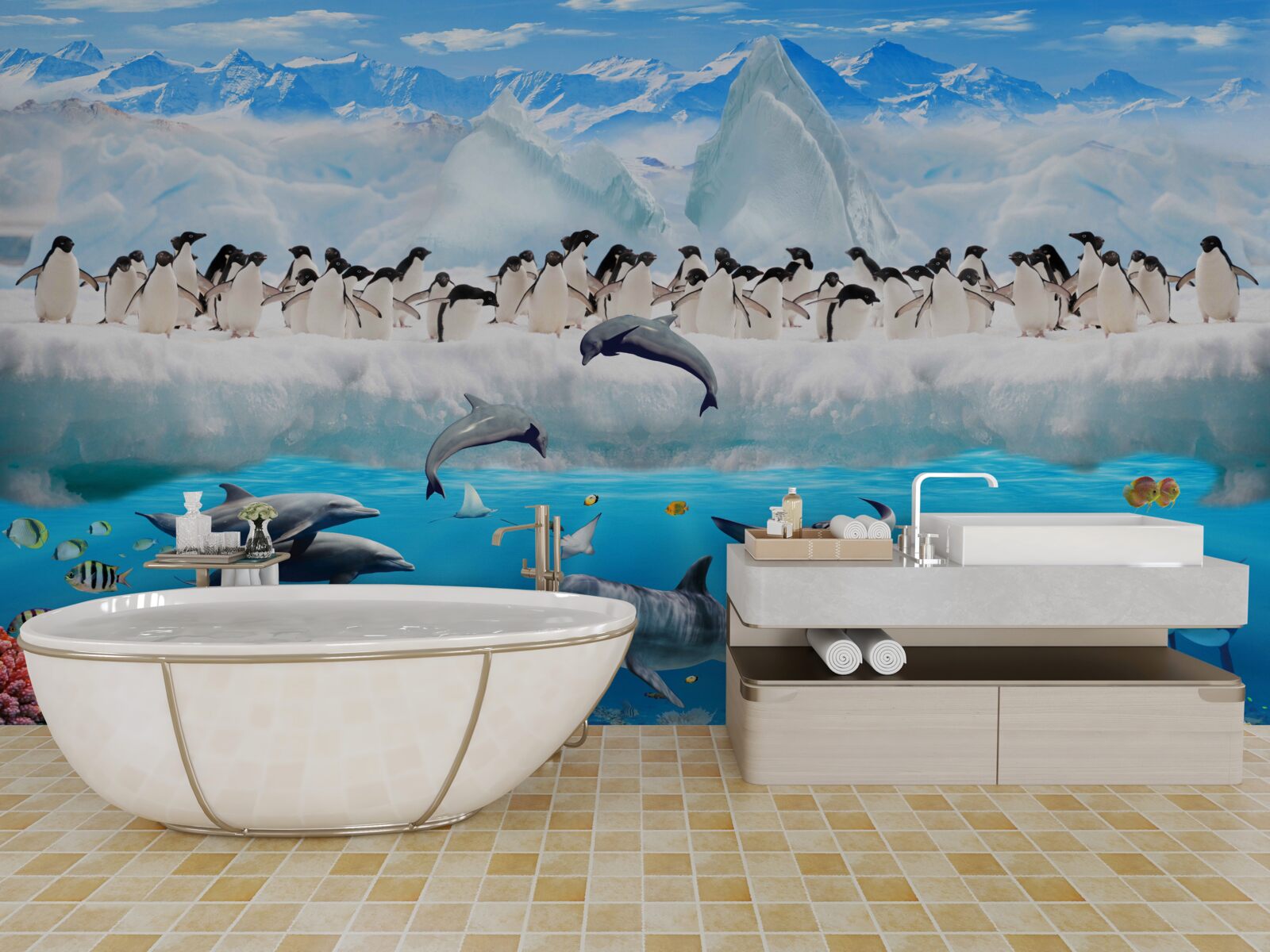 Fototapeta delfíny a tučniaky žijú v koralových útesoch