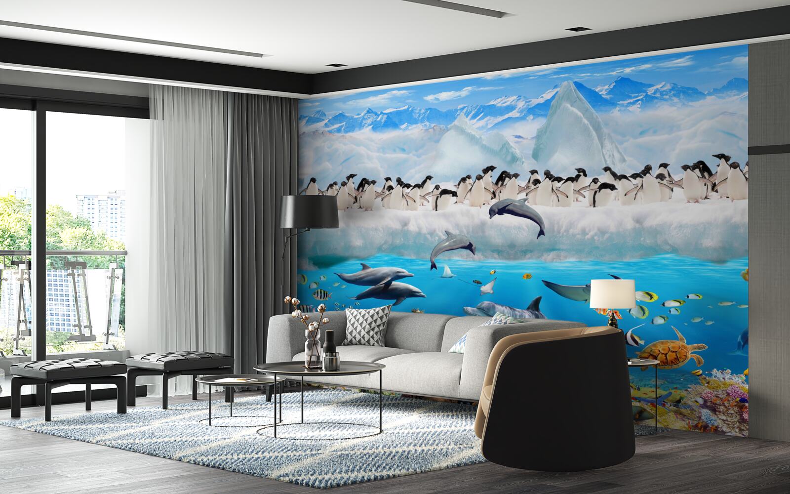 Fototapeta delfíny a tučniaky žijú v koralových útesoch