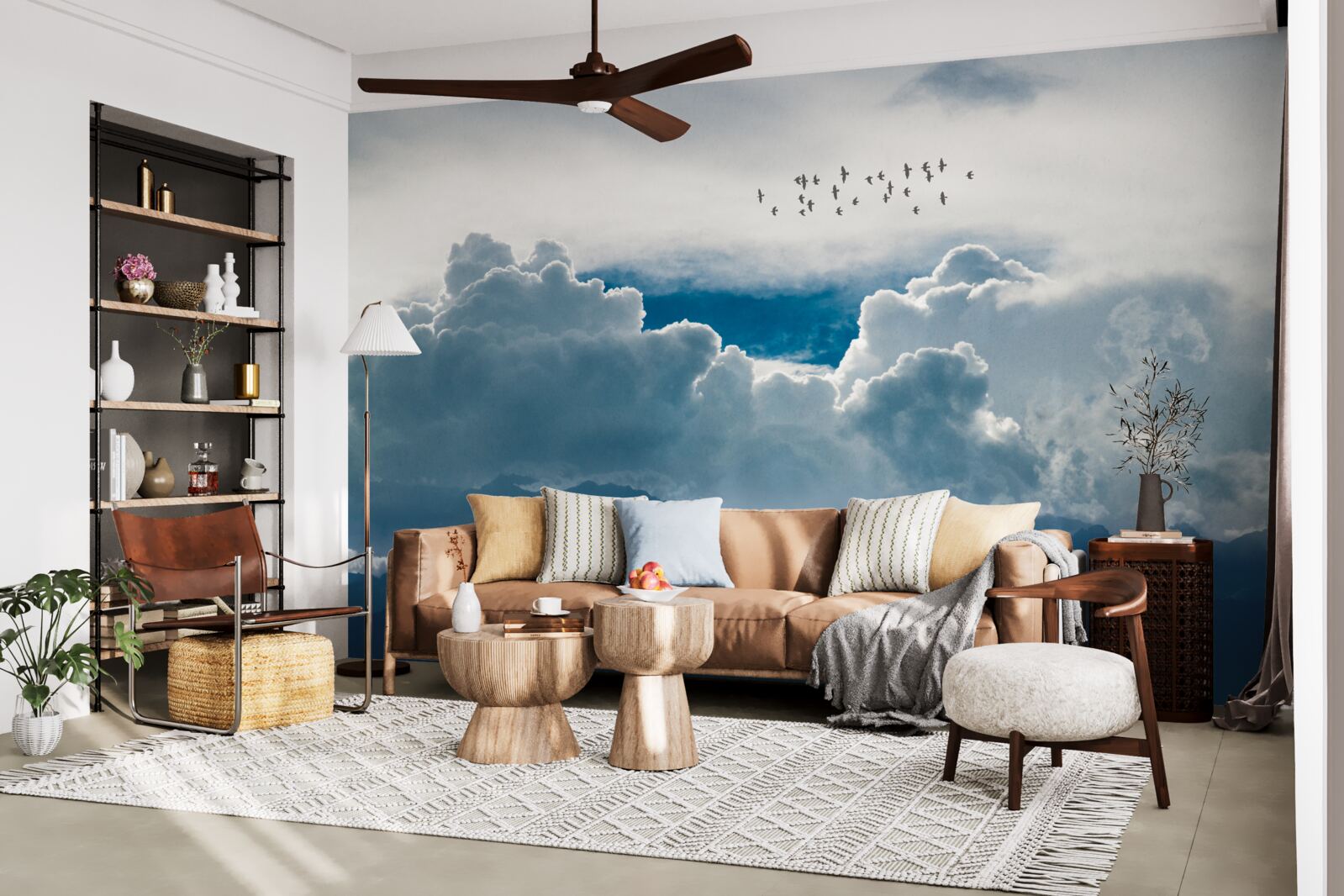 Fototapeta skupina vtákov nad hustými mrakmi