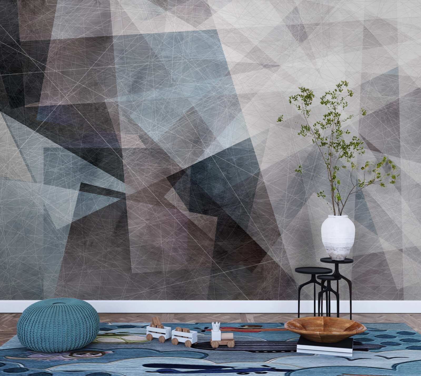 Fototapeta abstrakcia obsahuje sivé trojuholníky