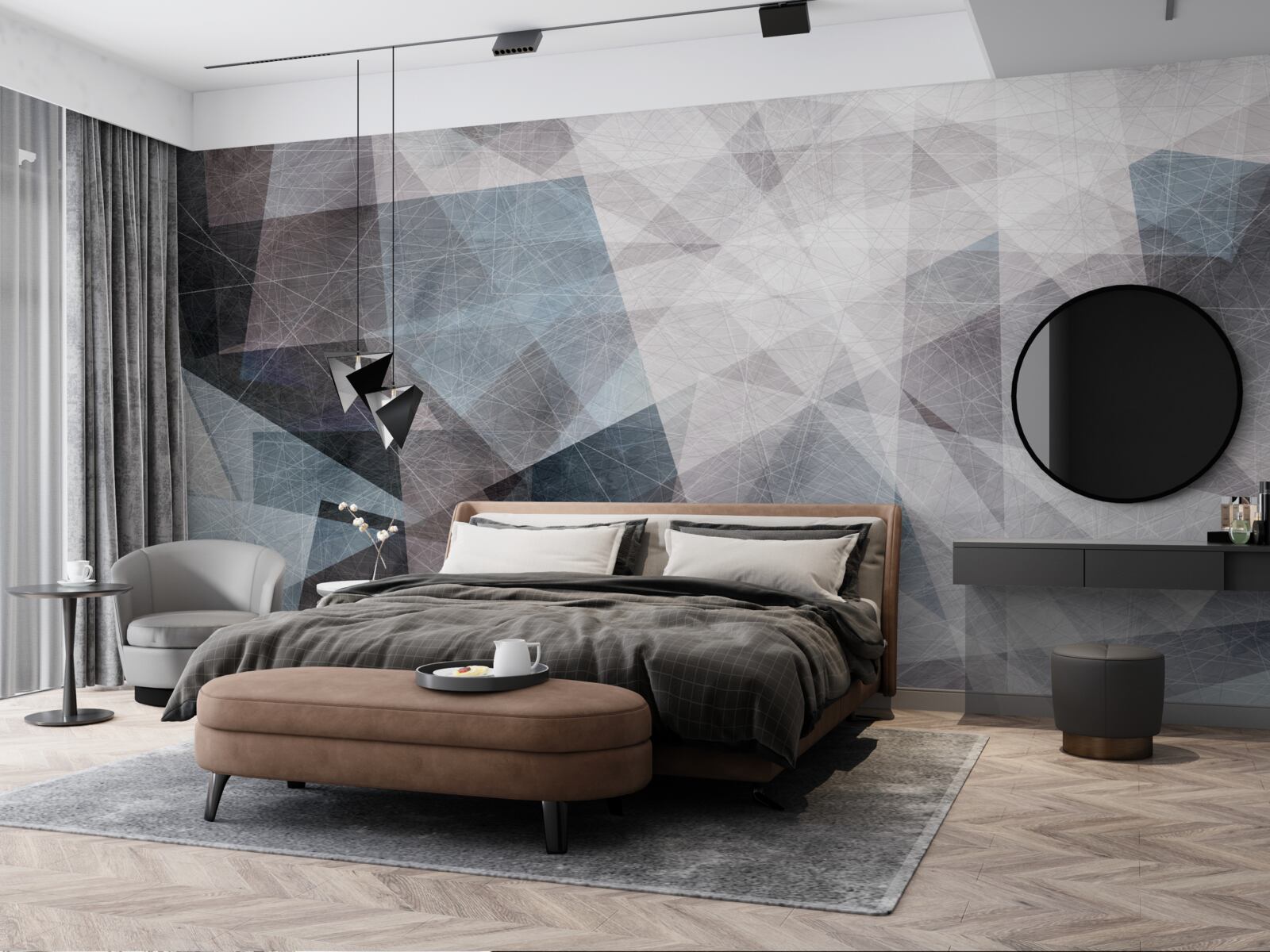 Fototapeta abstrakcia obsahuje sivé trojuholníky