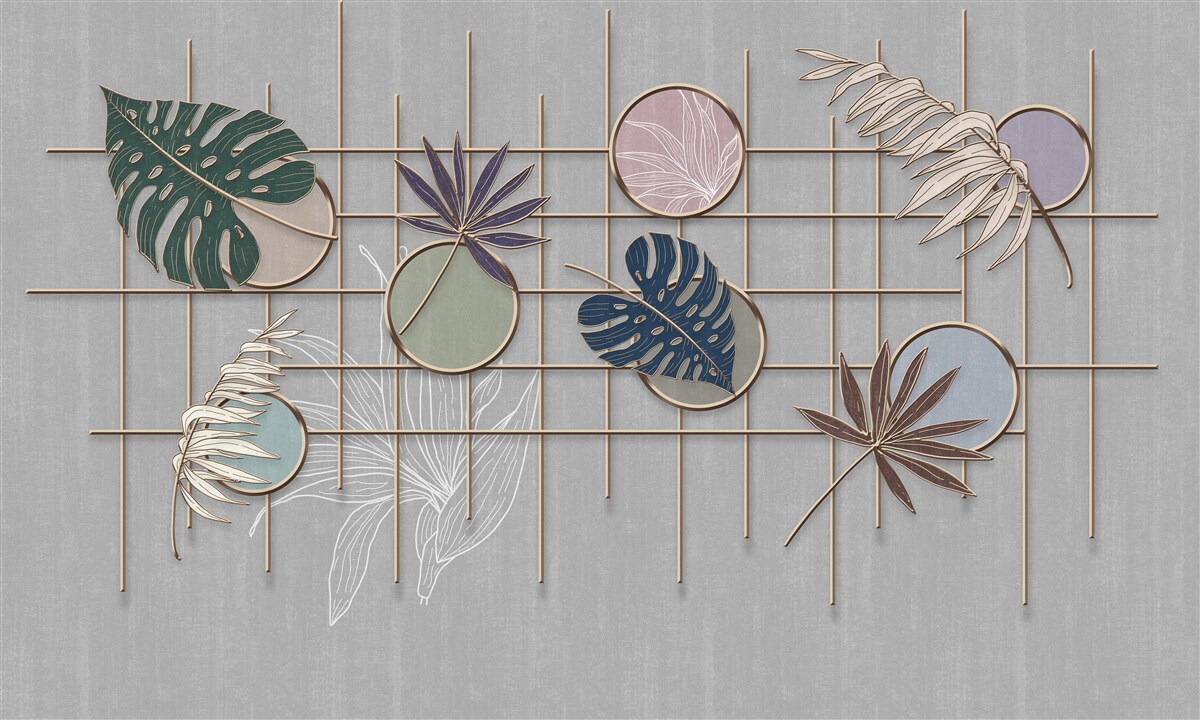 Fototapeta listy tropických rastlín na zlatom pletive