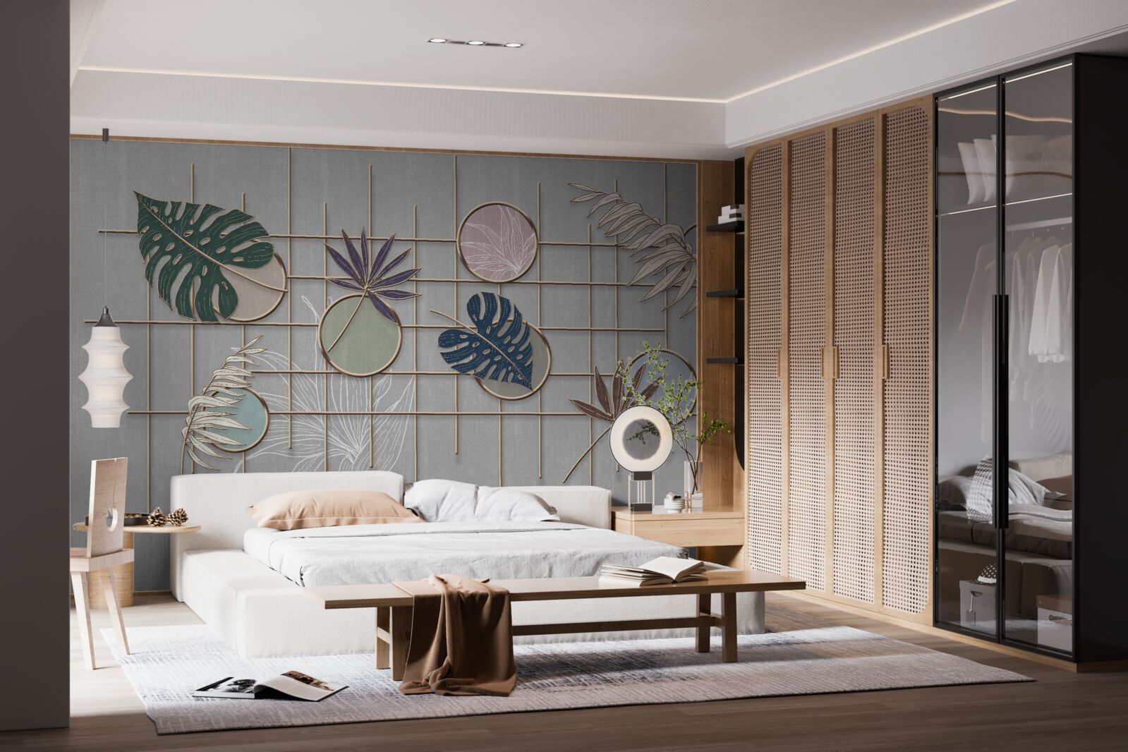 Fototapeta listy tropických rastlín na zlatom pletive