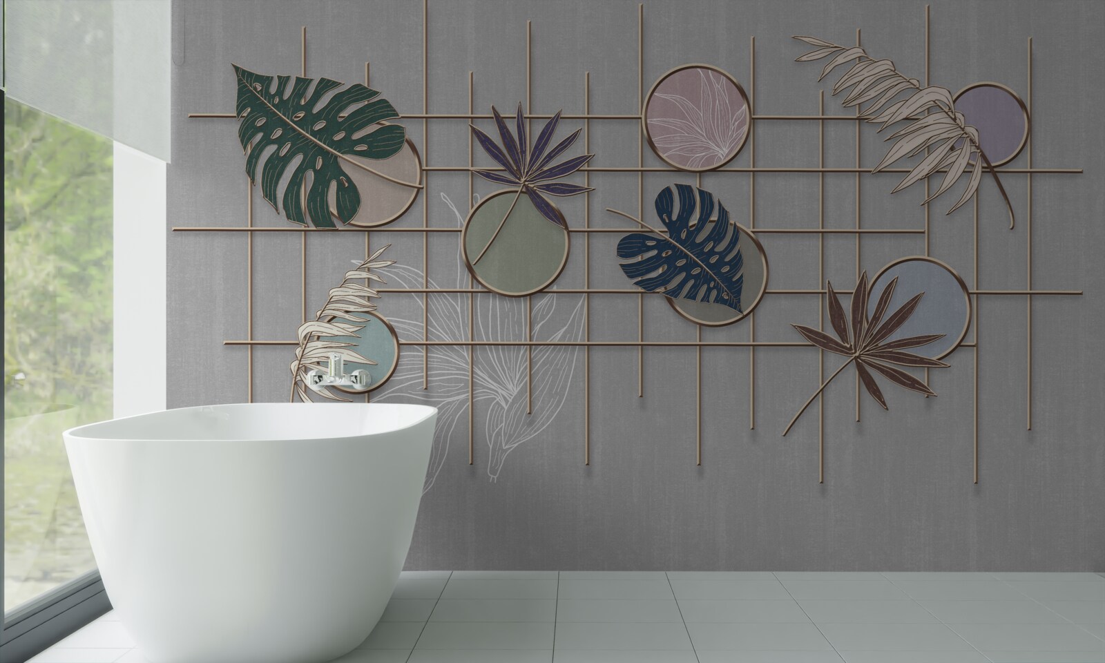 Fototapeta listy tropických rastlín na zlatom pletive