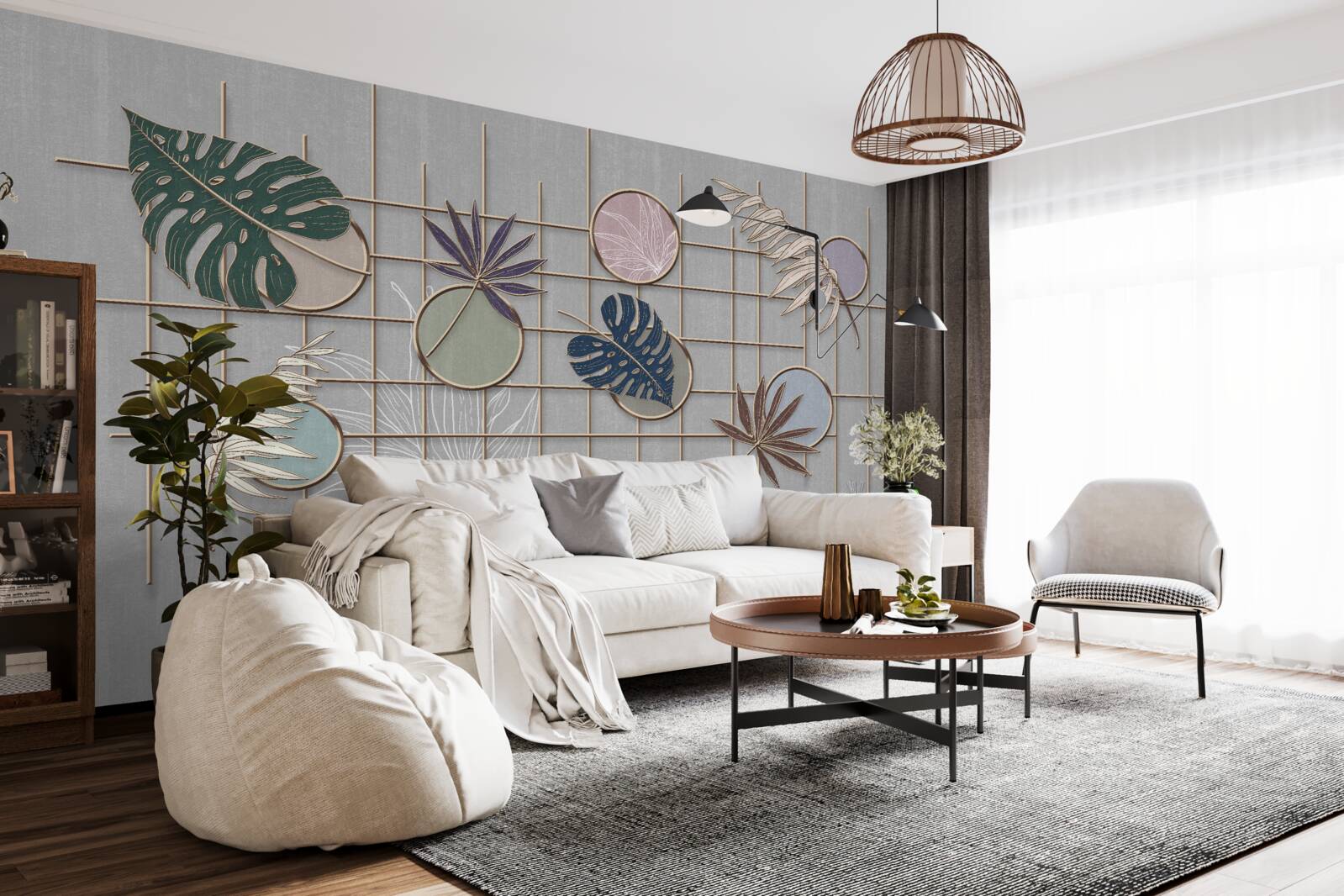 Fototapeta listy tropických rastlín na zlatom pletive