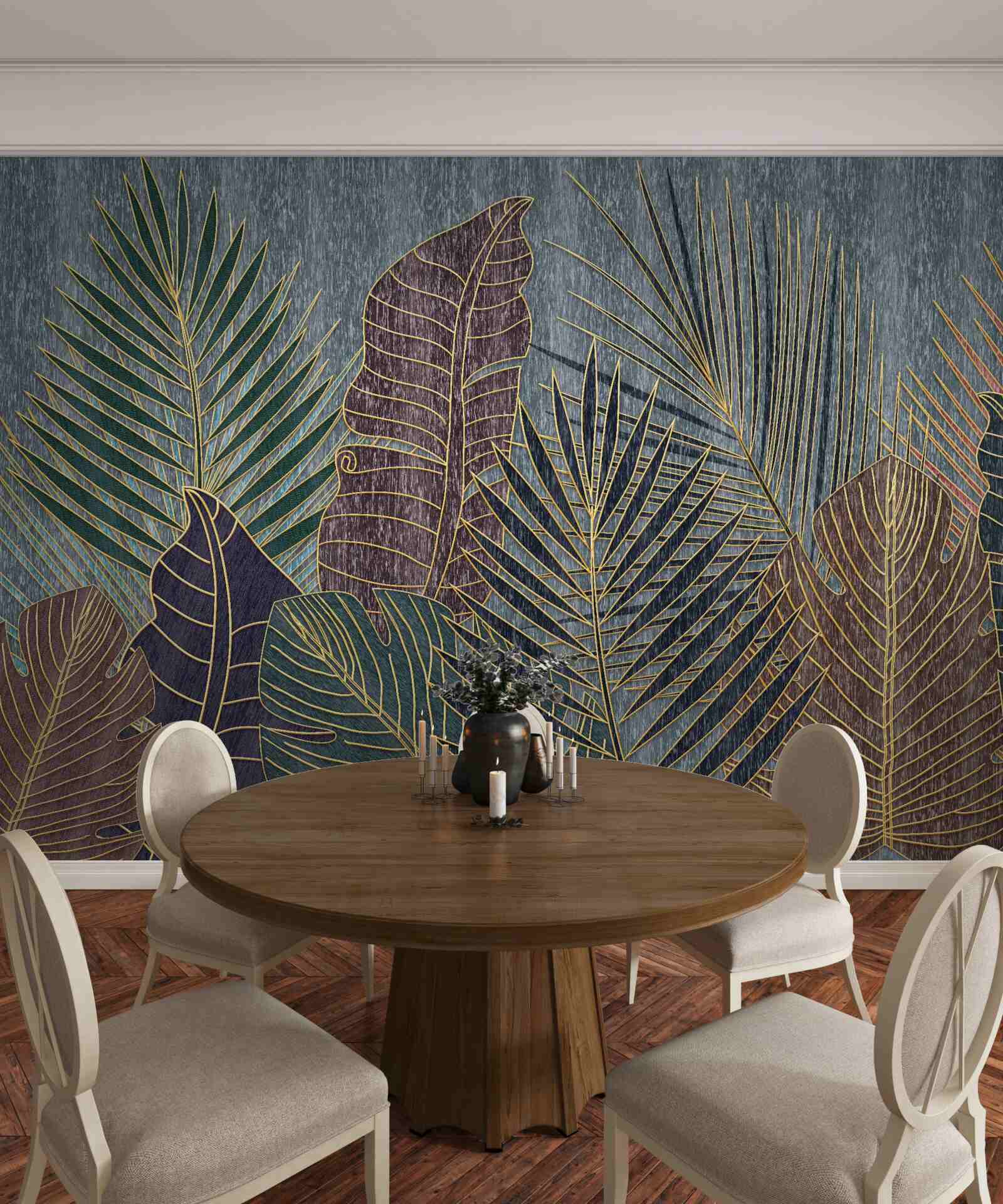 Fototapeta západ slnka v tropickom pralese zahalenom v abstrakcii