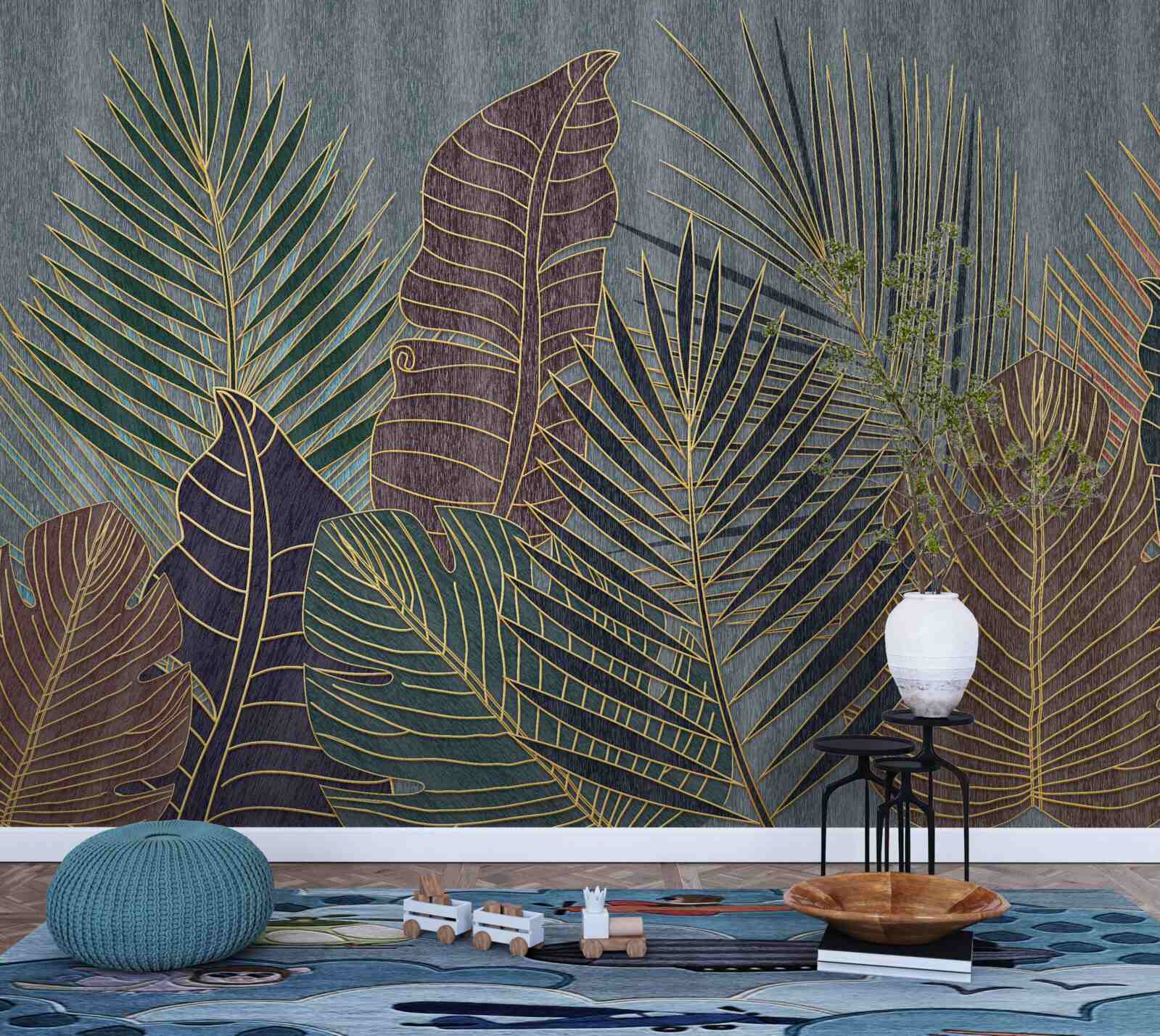 Fototapeta západ slnka v tropickom pralese zahalenom v abstrakcii