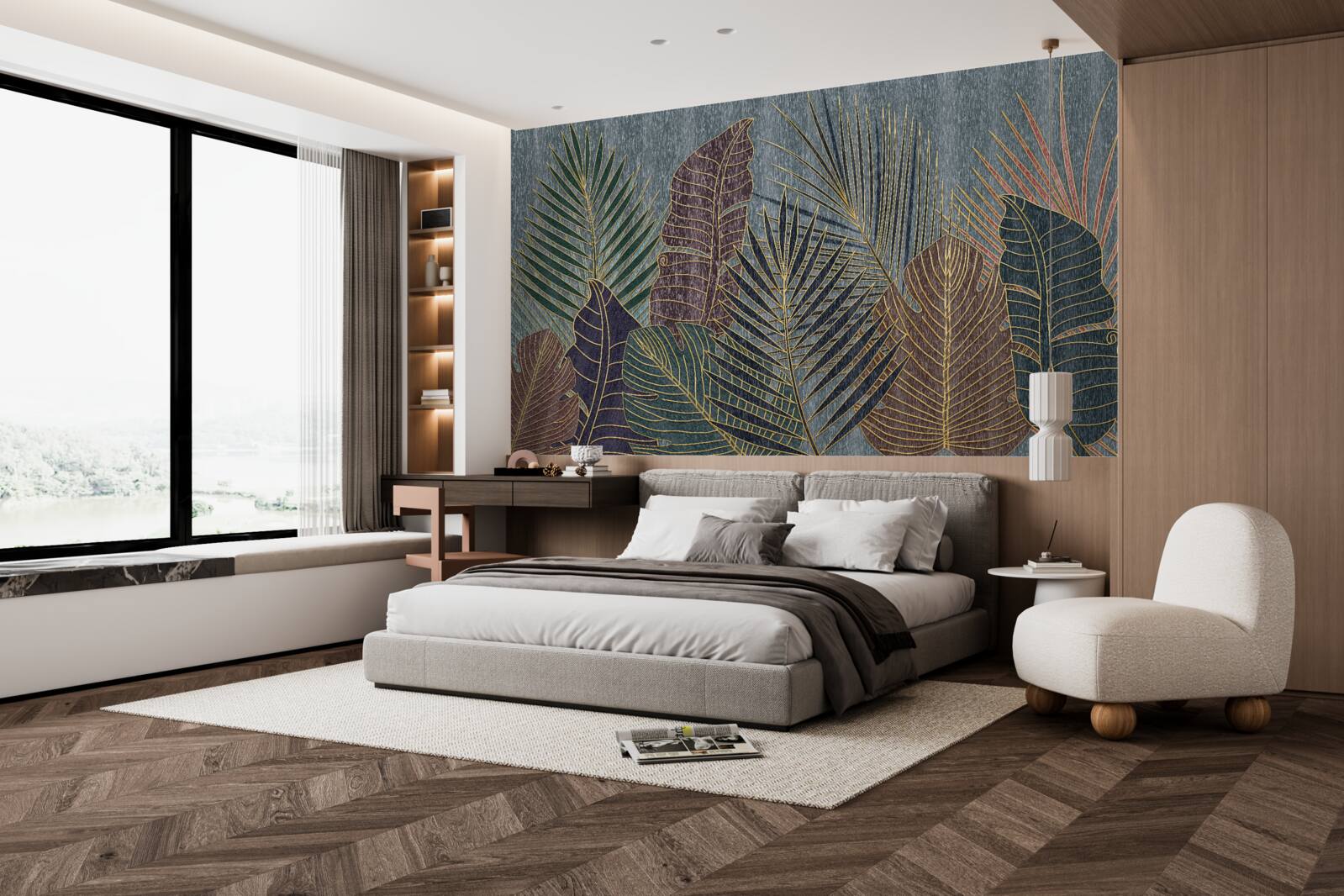 Fototapeta západ slnka v tropickom pralese zahalenom v abstrakcii