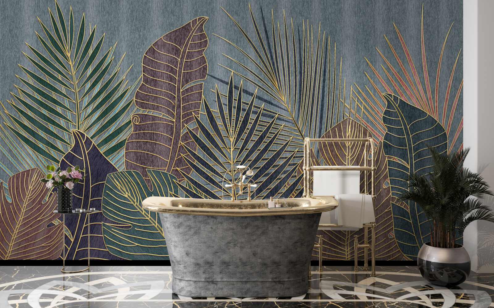 Fototapeta západ slnka v tropickom pralese zahalenom v abstrakcii