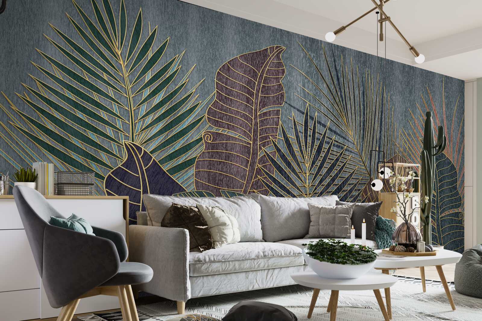 Fototapeta západ slnka v tropickom pralese zahalenom v abstrakcii