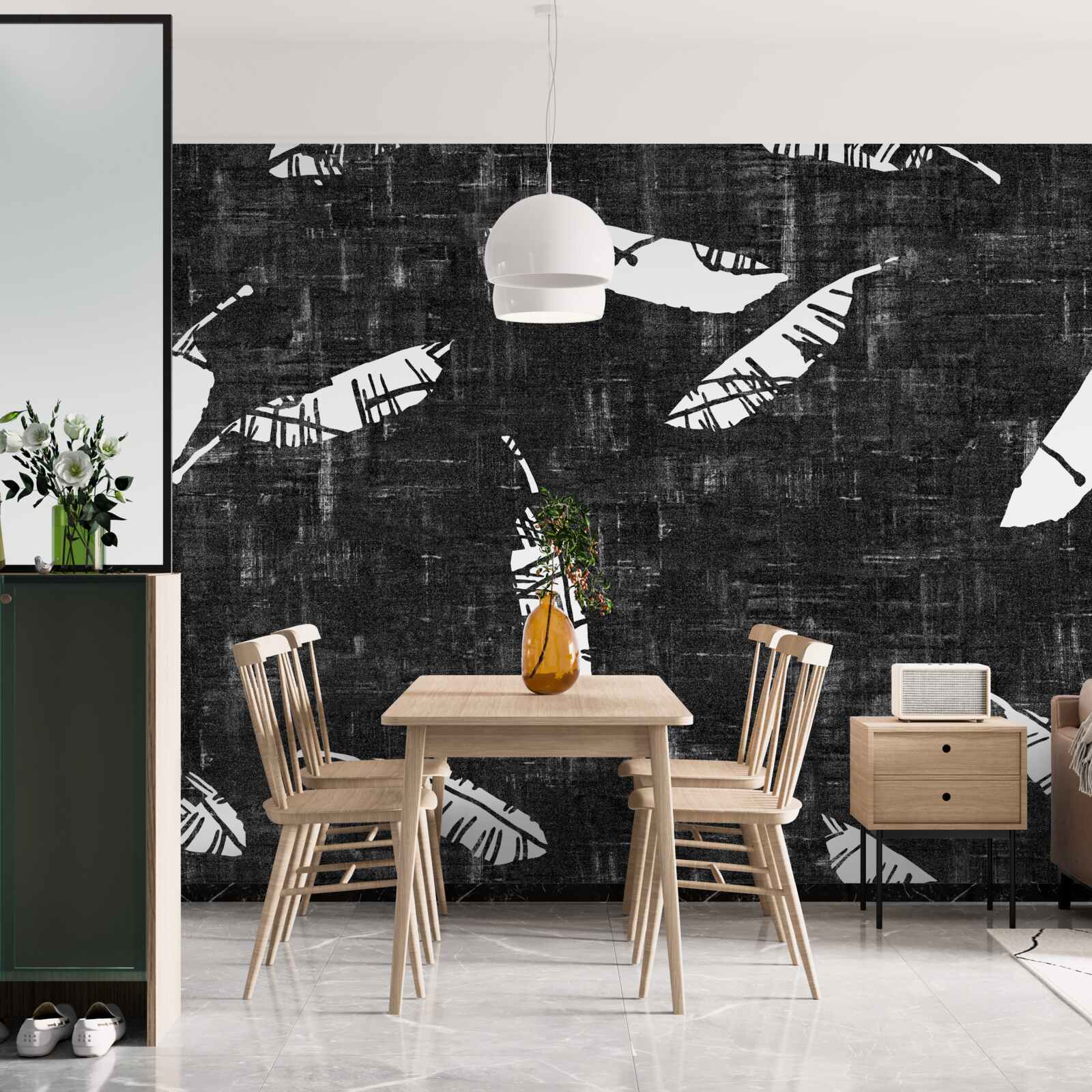 Fototapeta grafika s modrými palmovými listami